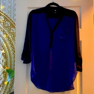 Blue and Black Color-block Blouse